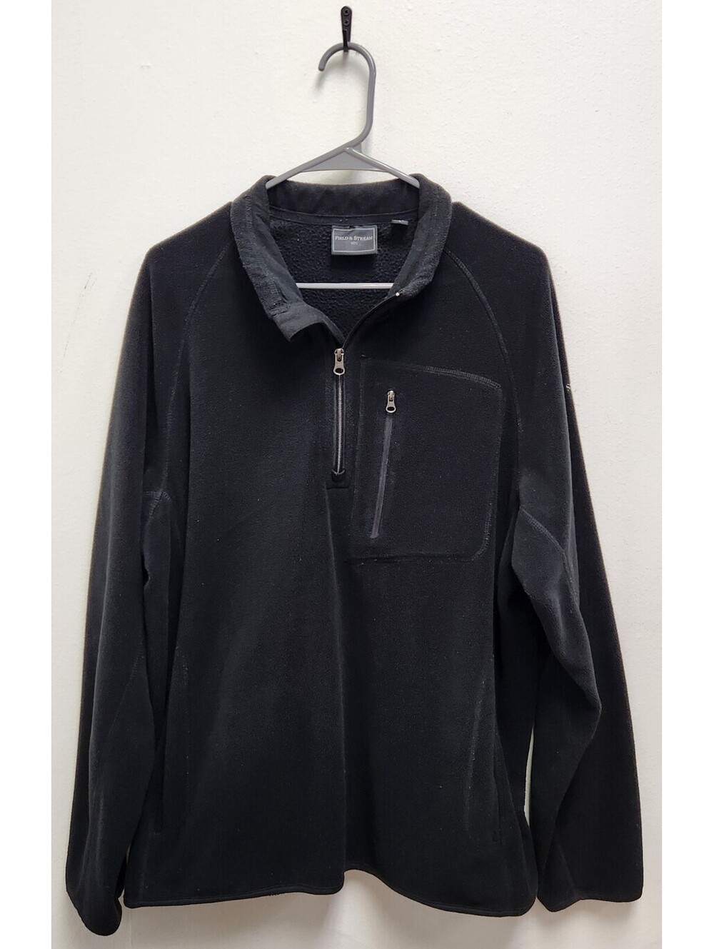 Field & Stream Men's Large Quarter Zip Fleece Pullover Jacket Chest Pocket Black